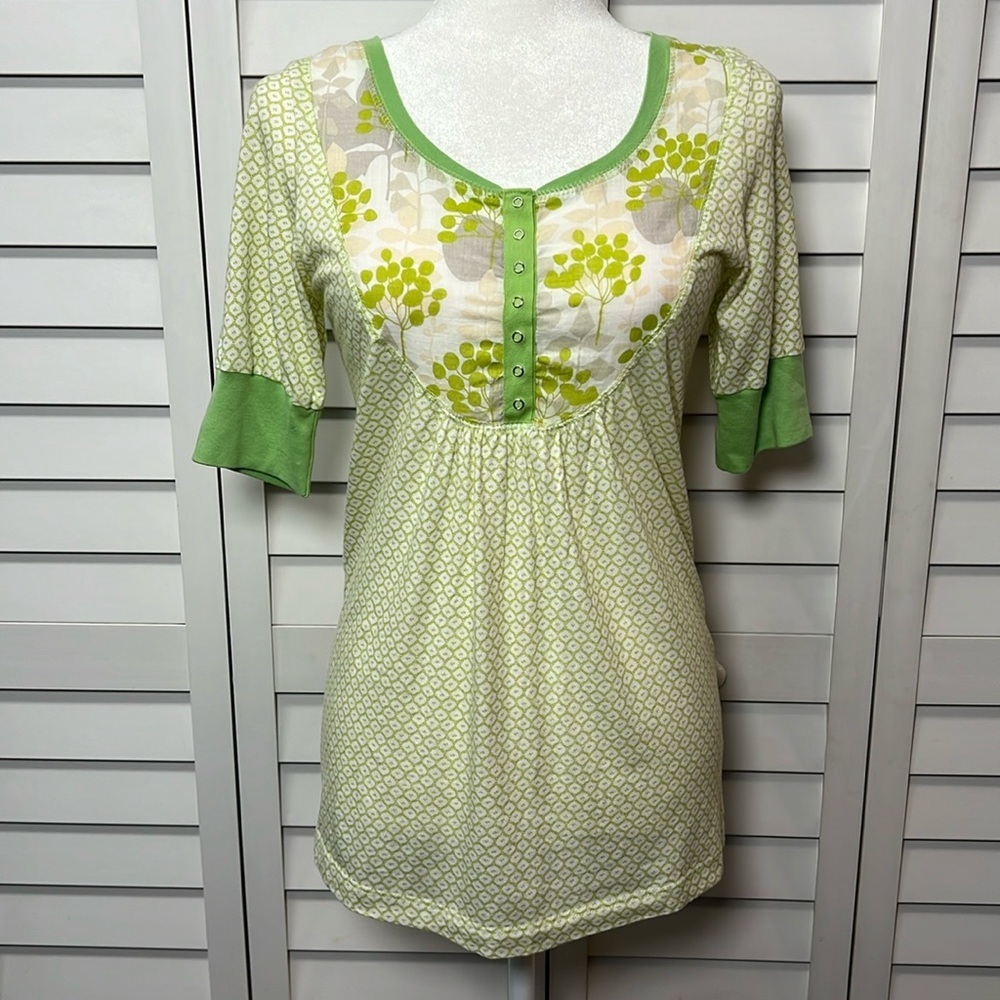 Anthropologie Green Floral Top